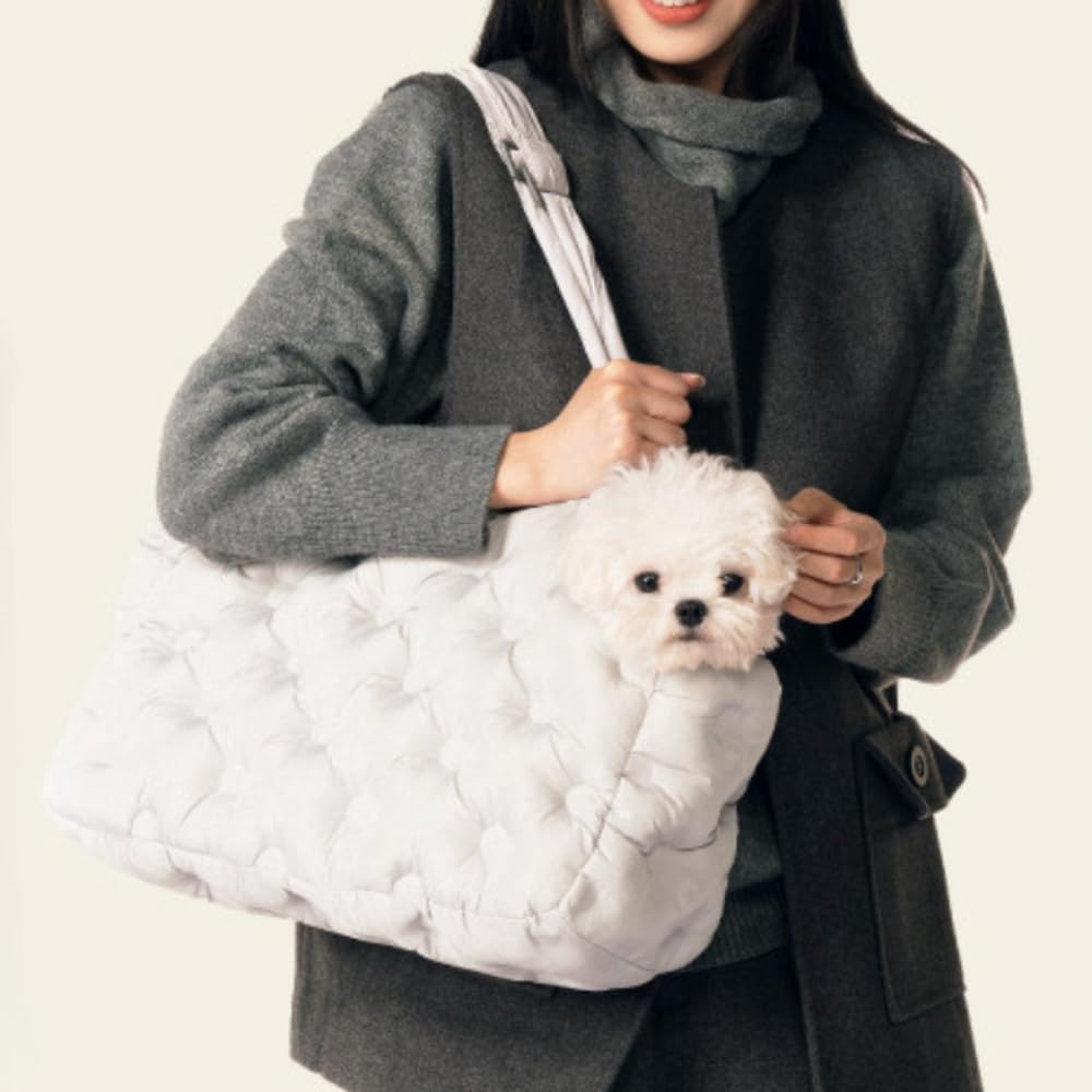 Puffer Pet Carrier for Small Dogs and Cats Quilted Pet Purse (White)