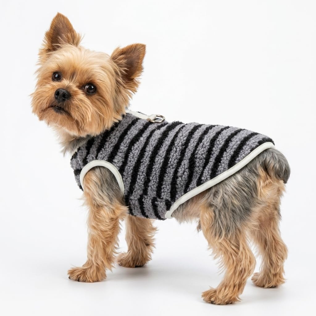 Striped Fleece Dog Vest Warm Winter Coat with D-Ring for Small Dogs