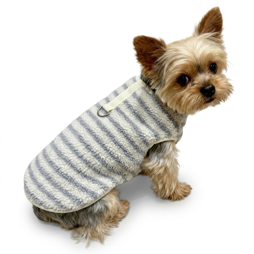 Striped Fleece Dog Vest Warm Winter Coat with D-Ring for Small Dogs