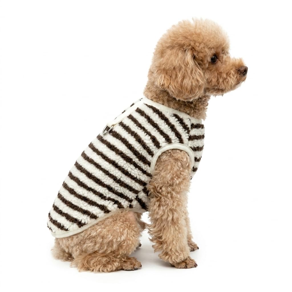 Striped Fleece Dog Vest Warm Winter Coat with D-Ring for Small Dogs