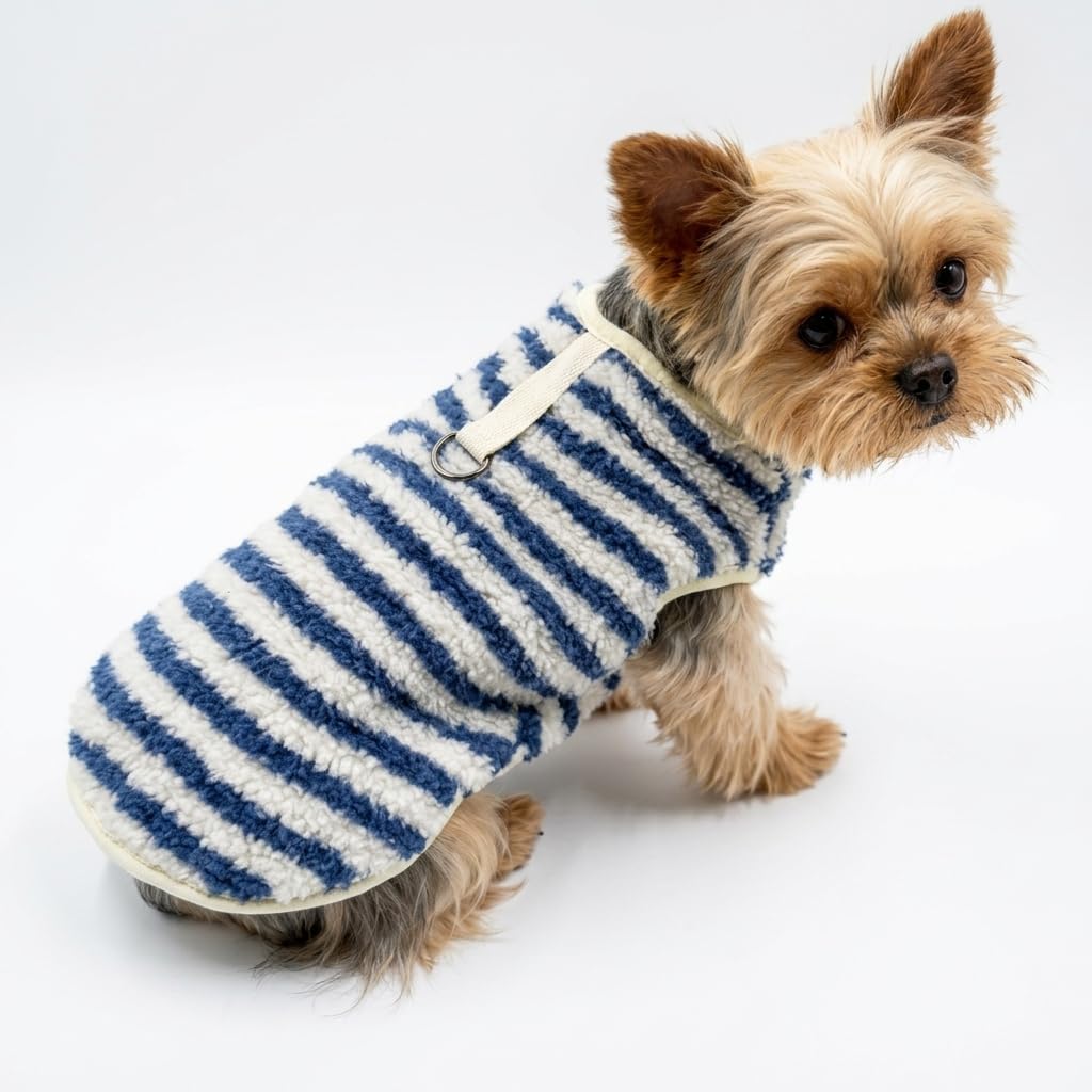 Striped Fleece Dog Vest Warm Winter Coat with D-Ring for Small Dogs