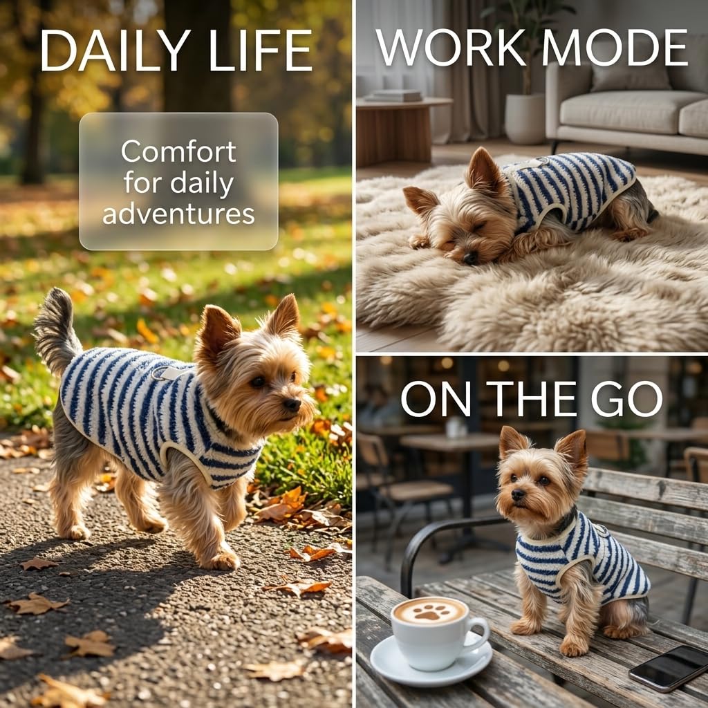 Striped Fleece Dog Vest Warm Winter Coat with D-Ring for Small Dogs